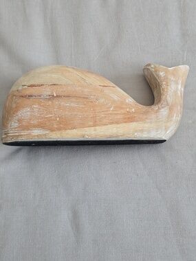 Hand-Carved Wood Whale Décor in Natural Light Brown